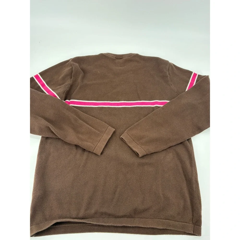 Nautica Jeans Company Sweater Mens Large‎ Pullover Brown Pink Stripe Cotton L